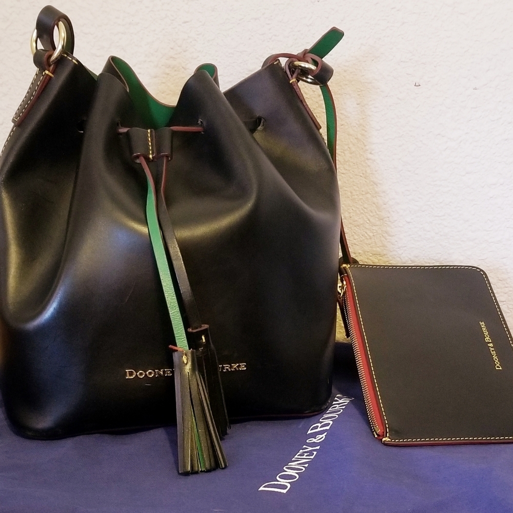 Dooney&Bourke Black Leather Drawstring w/Wallet